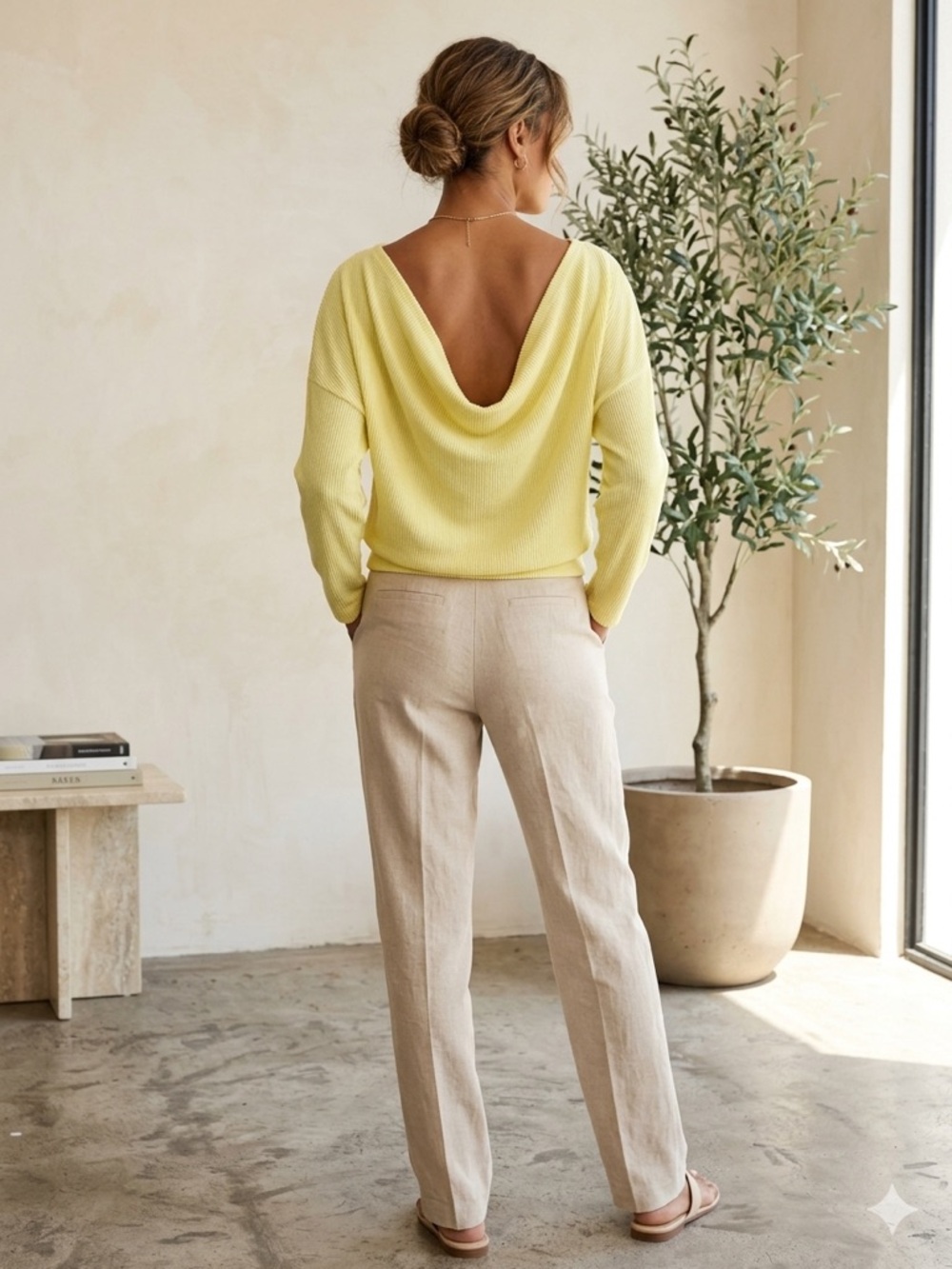 Anthropologie Yellow Cowl-Back Turtleneck Sweater